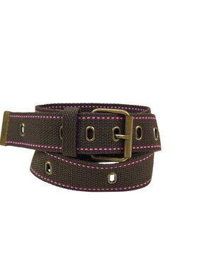 Brown & Pink Adjustable Polyester Belt With Brass Buckle Size 13, 35-39" x 1.5"